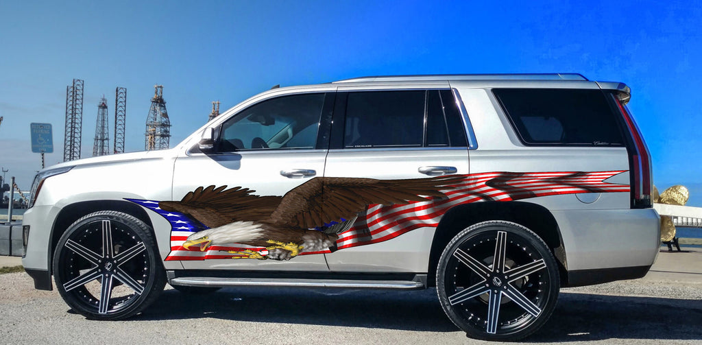 US Bald Eagle Truck Side Decal, Full Color US Eagle Car Side Graphics, Big Flag Truck Decals, USA Flag Car Vinyl Wrap, American Flag Sticker