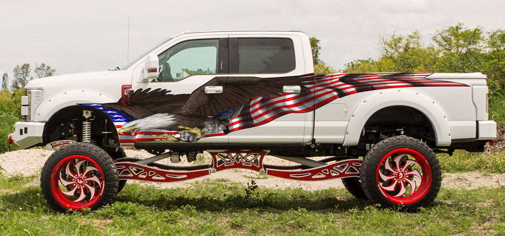 US Bald Eagle Truck Side Decal, Full Color US Eagle Car Side Graphics, Big Flag Truck Decals, USA Flag Car Vinyl Wrap, American Flag Sticker