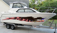 Load image into Gallery viewer, American pride Cigar Boat Side Graphics, Patriotic Sticker, US Bald Eagle Full Color Yacht Graphics, USA Flag Ripped Metal Watercraft Vinyl
