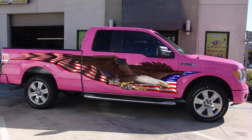 American Pride Eagle Truck Decals, US Eagle Truck Vinyl, Patriotic Street Racing Truck Vinyl Graphics, US Flag Wrap, Bold Eagle Car Stickers