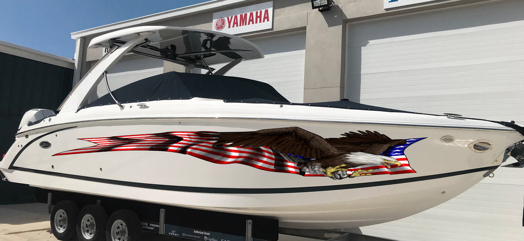 American Pride Graphic Decal, American Flag Sticker, Patriotic Cigar Boat Wrap, 3D US Flag Vinyl Design, Stickers for Boat, Full Color Decal