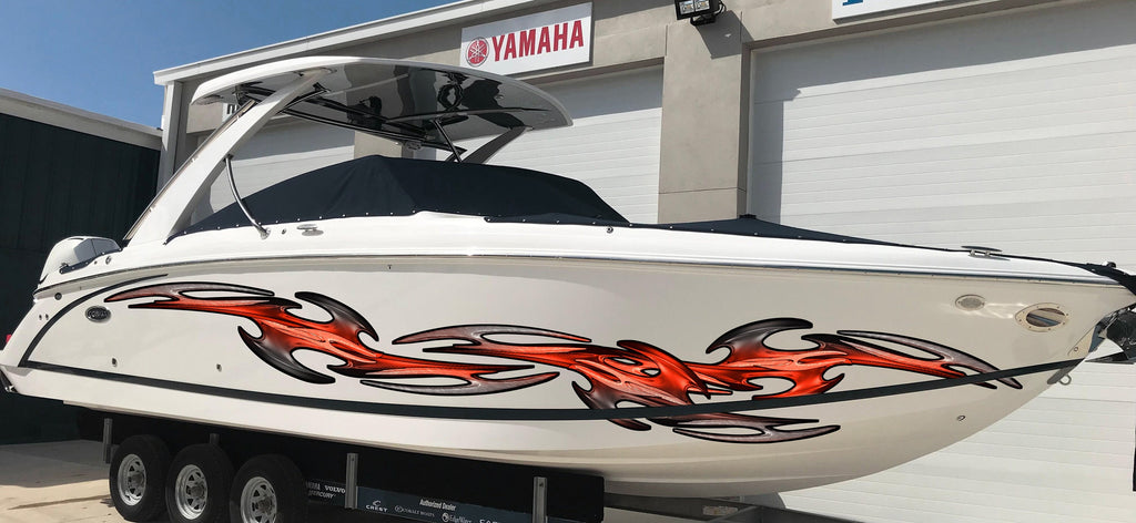 3D Tribal Boat Full Color Vinyl Sticker, Tribal Boat Vinyl Wrap, Tribal Racing Stripes Boat Design, Tribal Vinyl Decal, Boat Vinyl Graphics