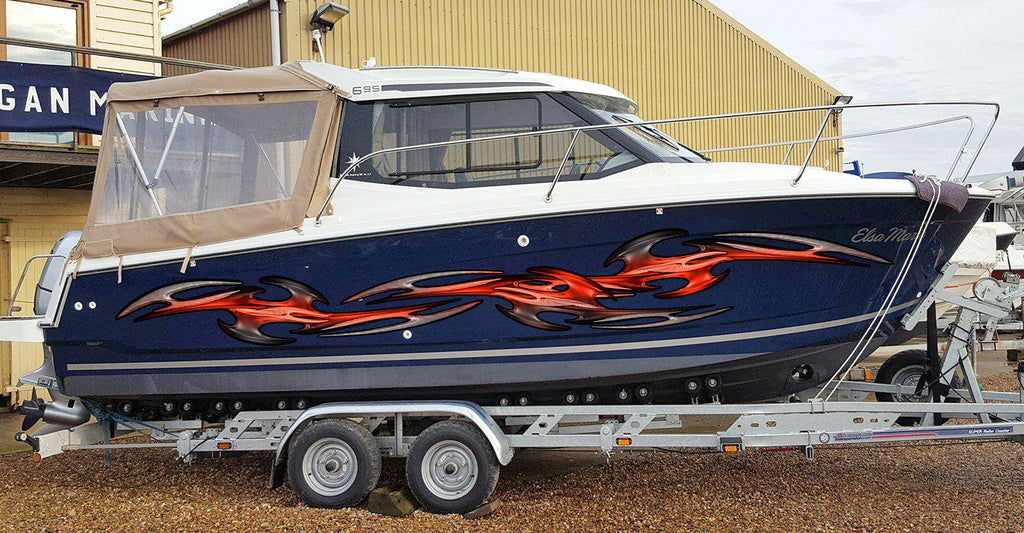 3D Tribal Boat Full Color Vinyl Sticker, Tribal Speed Boat Vinyl Graphics, Tribal Racing Stripes Boat Wrap, Tribal Watercraft Vinyl Decal