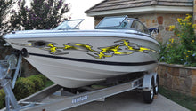 Load image into Gallery viewer, Tribal Racing Stripes Boat Design, 3D Tribal Boat Full Color Vinyl Sticker, Tribal Boat Vinyl Wrap, Tribal Vinyl Decal, Boat Vinyl Graphics