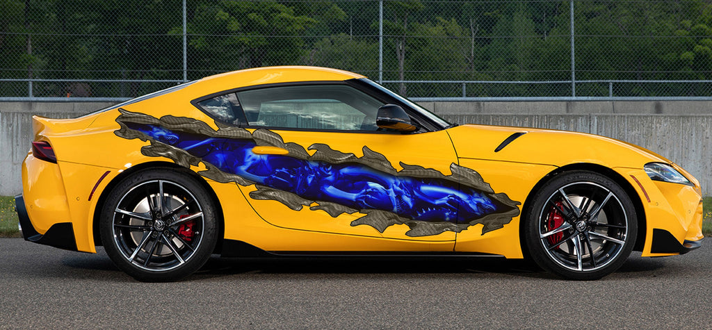 Tribal Dragon Ripped Metal Car Decal, 3D Tribal Dragon Car Wrap, 3D Tribal Dragon Car Sticker, Dragons Ripped Metal Car Graphics