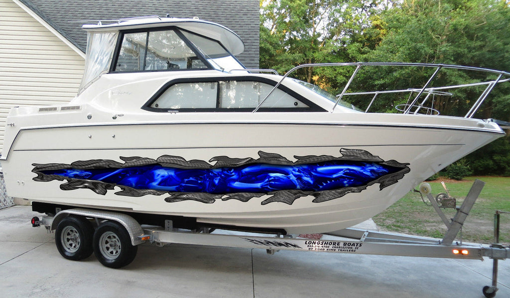 3D Dragons Boat Ripped Metal Graphics, Full Color Yacht Vinyl Sticker, Speed Boat Vinyl Design, Dragon Boat Wrap,Tribal Dragon Jet Ski Decal