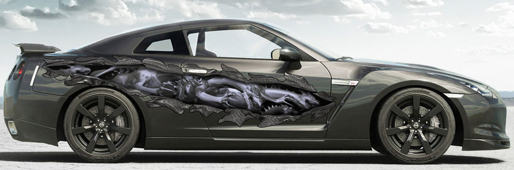 3D Tribal Dragon Car Wrap, 3D Tribal Dragon Car Sticker, Tribal Dragon Ripped Metal Car Decal, Dragons Ripped Metal Car Graphics