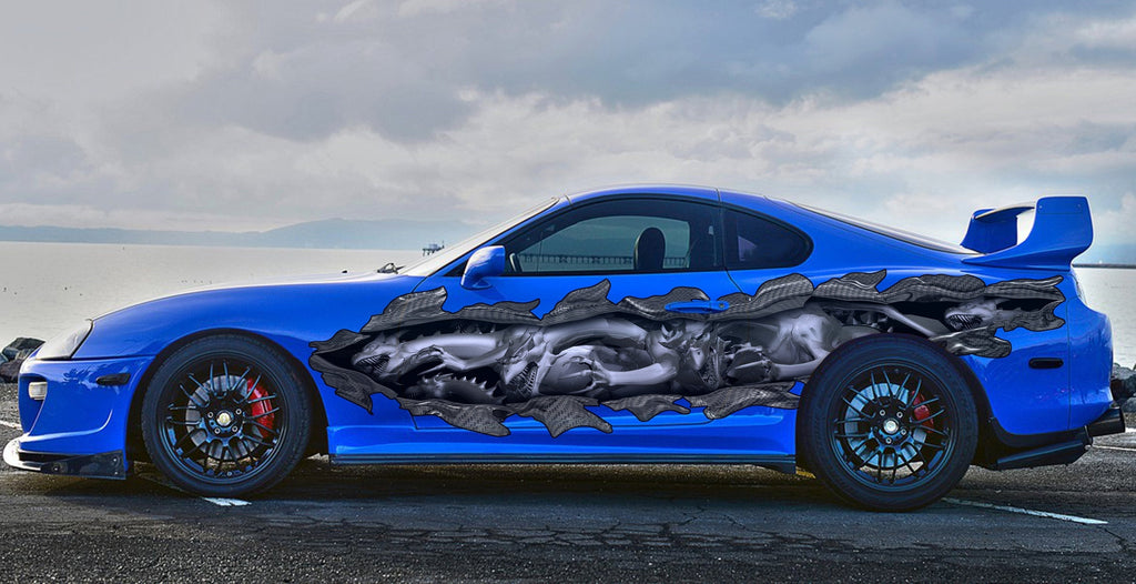 3D Tribal Dragon Car Wrap, 3D Tribal Dragon Car Sticker, Tribal Dragon Ripped Metal Car Decal, Dragons Ripped Metal Car Graphics