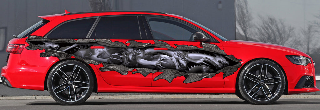 Dragon Car Vinyl Design, 3D Lizard Street Racing Wrap, 3D Dragons Car Ripped Metal Full Color Vinyl, Lizard Ripped Metal Car Decal