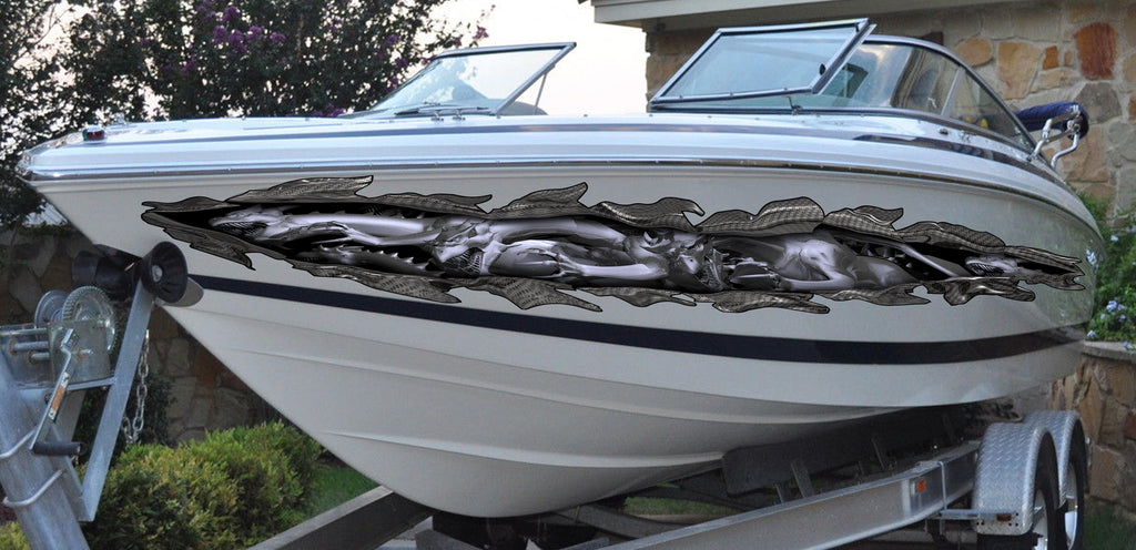 Tribal Dragon Boat Graphics, 3D Dragons Boat Wrap, Dragon Boat Vinyl Side Design, 3D Lizard Jet ski Decals, 3D Tribal Dragon Boat Sticker