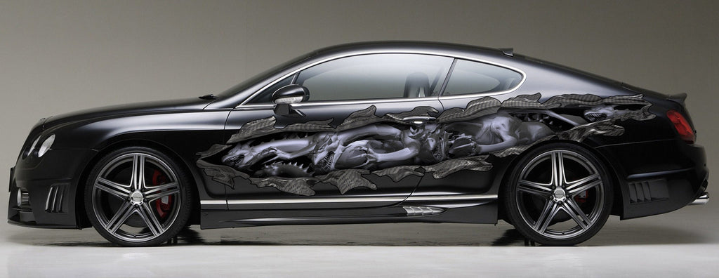 Dragon Car Vinyl Design, 3D Lizard Street Racing Wrap, 3D Dragons Car Ripped Metal Full Color Vinyl, Lizard Ripped Metal Car Decal