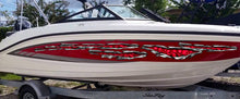 Load image into Gallery viewer, Skulls Bones Ripped Metal Vinyl Sticker, Pirate Boat Wrap, Full Color Cigar Boat Graphics Vinyl Decal, Skulls Racing Stripes Boat Graphics