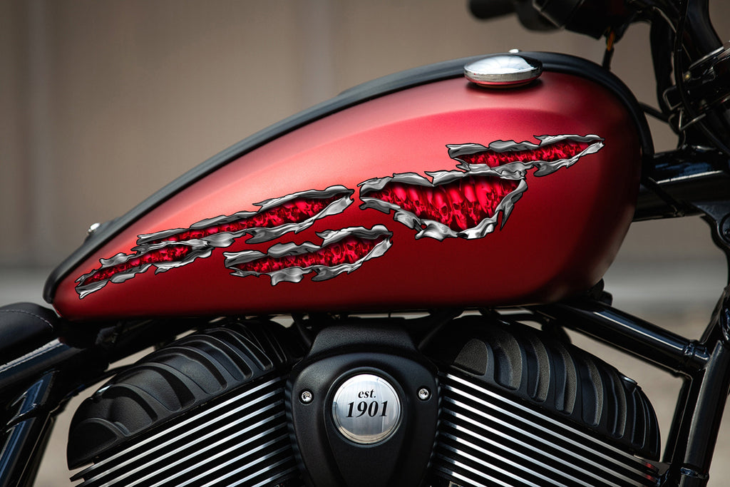 Skulls Ripped Metal Chopper Bike Graphics, Pirate Skull Bike Decal, Skulls Crotch Rocket Bike Wrap, Skulls Motorcycle Sticker, Skull Bike