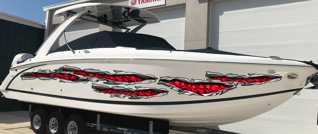 3D Pirate Skull Boat Decals, Skulls Ripped Metal Yacht Vinyl, Pirate Bones Yacht Vinyl, Skulls Boat Decals, Pirate Skull Boat Vinyl Graphics