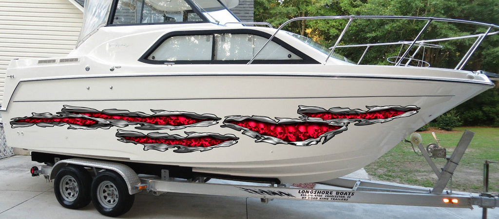 3D Pirate Skull Boat Decals, Skulls Ripped Metal Yacht Vinyl, Pirate Bones Yacht Vinyl, Skulls Boat Decals, Pirate Skull Boat Vinyl Graphics