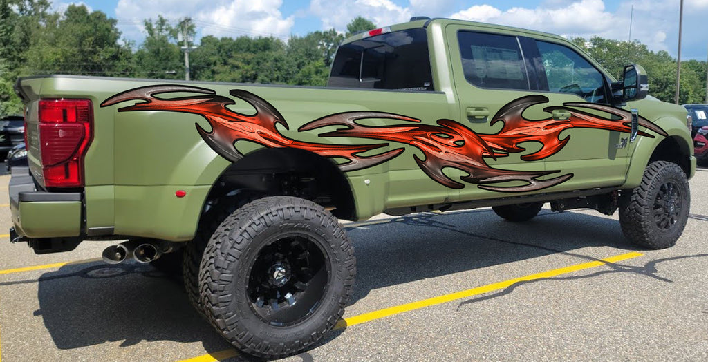 3D Tribal Truck Vinyl Side Graphics, Tribal Truck Wrap, Tribal Truck Side Full Color Vinyl Sticker,Tribal Truck Graphics, Tribal Car Sticker