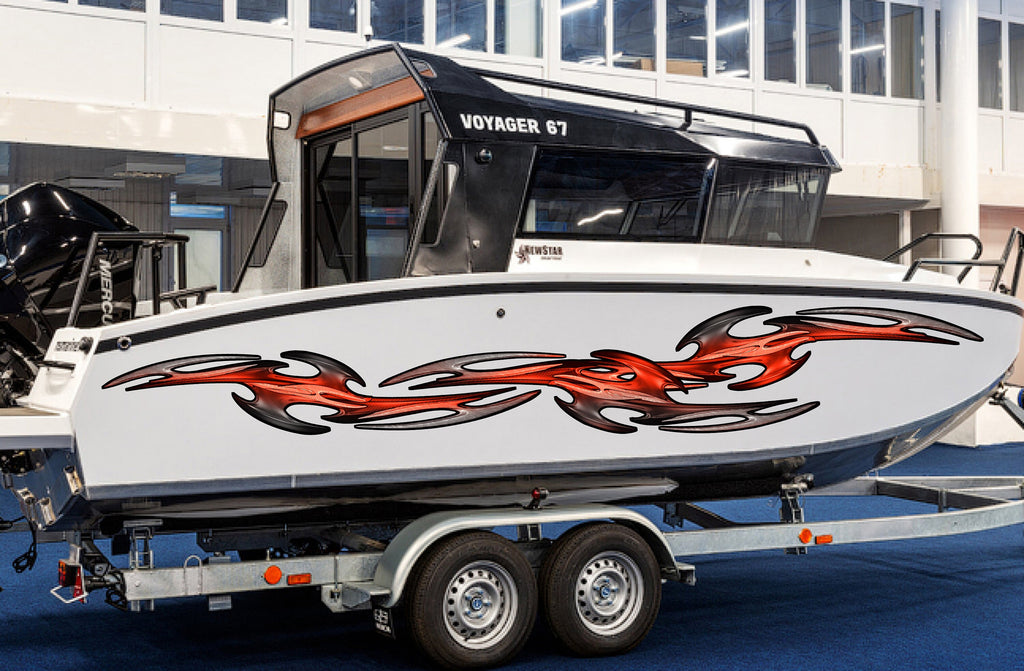 3D Tribal Boat Full Color Vinyl Sticker, Tribal Boat Vinyl Wrap, Tribal Racing Stripes Boat Design, Tribal Vinyl Decal, Boat Vinyl Graphics
