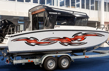 Load image into Gallery viewer, 3D Tribal Boat Full Color Vinyl Sticker, Tribal Boat Vinyl Wrap, Tribal Racing Stripes Boat Design, Tribal Vinyl Decal, Boat Vinyl Graphics