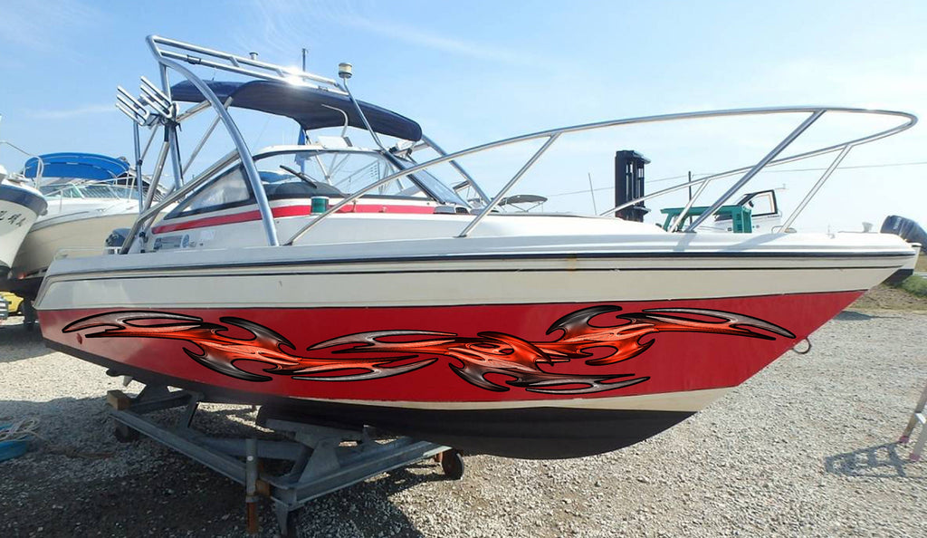 3D Tribal Boat Full Color Vinyl Sticker, Tribal Speed Boat Vinyl Graphics, Tribal Racing Stripes Boat Wrap, Tribal Watercraft Vinyl Decal