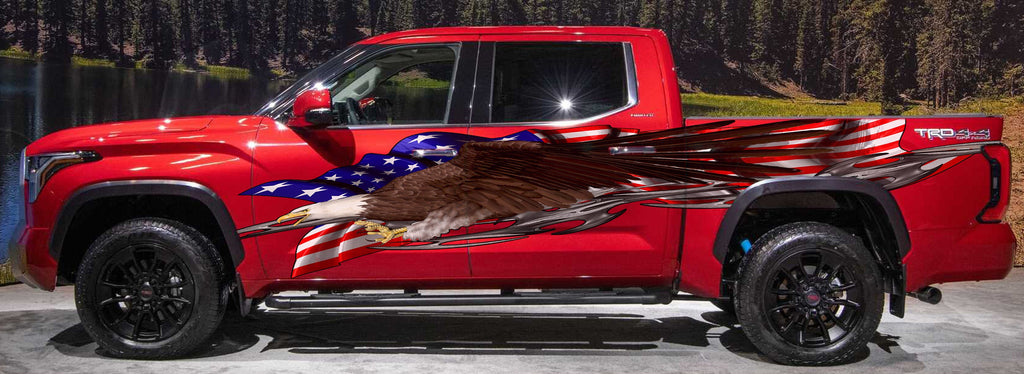 American Flag Sticker, Full Color Tribal Car Side Graphics, US Bald Eagle Truck Side Decal, Big Flag Truck Decals, USA Flag Car Vinyl Wrap