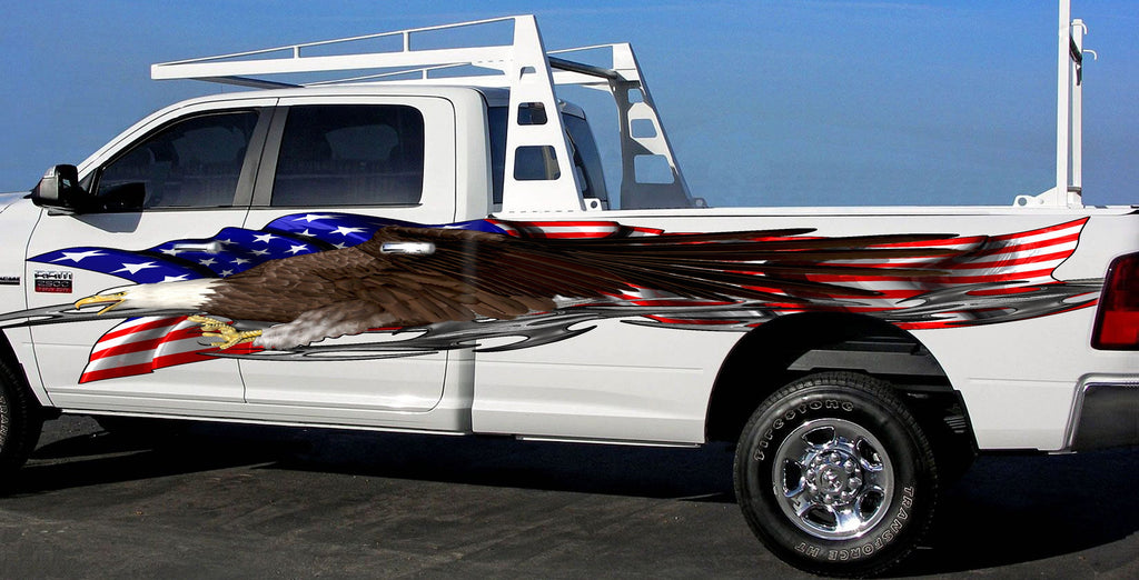 Patriotic Street Racing Truck Vinyl Graphics, US Flag Wrap, Tribal Car Stickers, American Pride Truck Decals, US Eagle Truck Vinyl