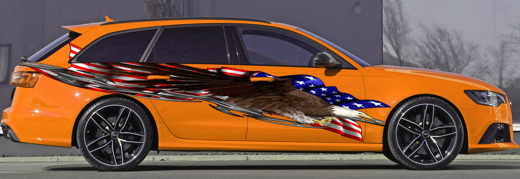 American Flag Car Sticker, Big Flag Decals, Tribal Side Graphics, US Eagle Auto Wrap, American Flag Car Decal, USA Car Side Vinyl Wrap