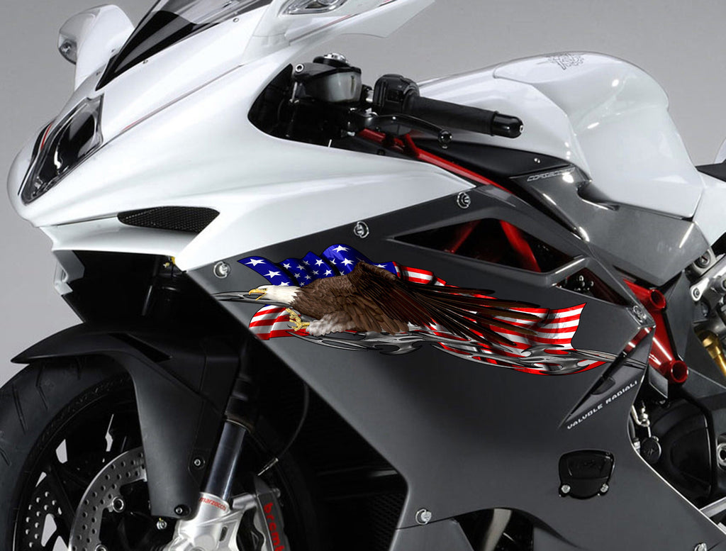 US Eagle Racing Bike Sticker Wrap, American Flag Crotch Rocket Wrap Design, Tribal Motorcycle Vinyl Decal, Patriotic Dirt Bike Sticker