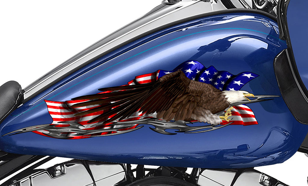 US Eagle Racing Bike Sticker Wrap, American Flag Crotch Rocket Wrap Design, Tribal Motorcycle Vinyl Decal, Patriotic Dirt Bike Sticker
