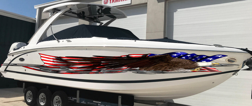 American Flag Sticker, Patriotic Cigar Boat Wrap, US Flag Vinyl Design, USA Pride Graphic Decal, Stickers for Boat, Tribal Full Color Decal