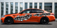 Load image into Gallery viewer, Ripped Metal Checkered Car Sticker, Racing Flag Car Decal, 3D Checkered Flag Car Wrap, Checkered Flag Racing Stripes Vinyl Graphics