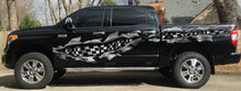 Load image into Gallery viewer, Checkered Flag Truck Decal, Racing Flag Truck Vinyl, Checkered Flag Ripped Metal Full Color Car Vinyl Design, Racing Flag Car Vinyl Wrap