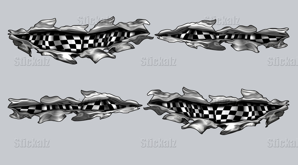 Checkered Flag Truck Decal, Racing Flag Truck Vinyl, Checkered Flag Ripped Metal Full Color Car Vinyl Design, Racing Flag Car Vinyl Wrap