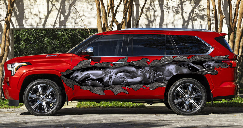 Tribal Dragon Truck Sticker, 3D Tribal Dragon Ripped Metal Full Color Truck Side Graphics, Tribal Dragon Car Vinyl,Tribal Dragon Truck Decal
