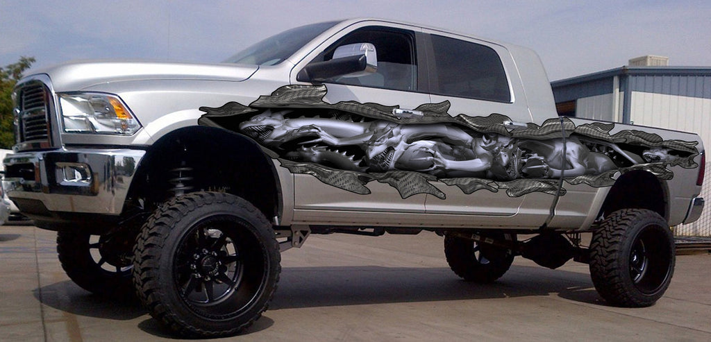 Tribal Dragon Truck Sticker, 3D Tribal Dragon Ripped Metal Full Color Truck Side Graphics, Tribal Dragon Car Vinyl,Tribal Dragon Truck Decal