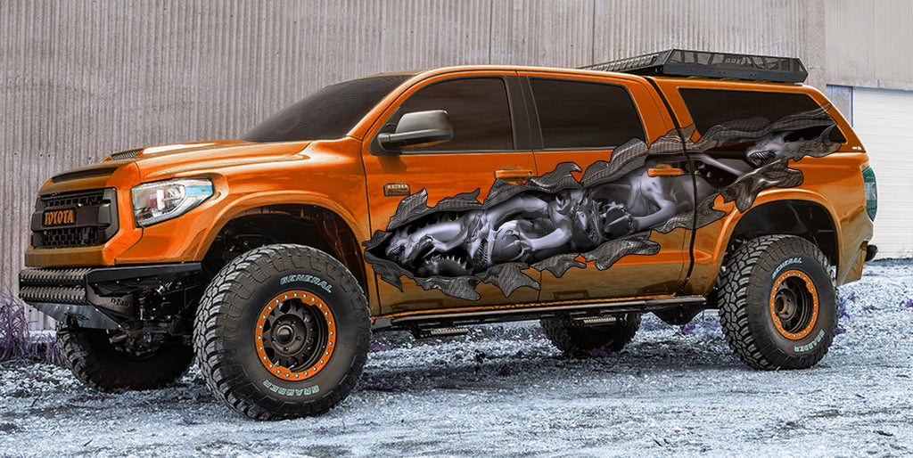 Tribal Dragon Truck Sticker, 3D Tribal Dragon Ripped Metal Full Color Truck Side Graphics, Tribal Dragon Car Vinyl,Tribal Dragon Truck Decal
