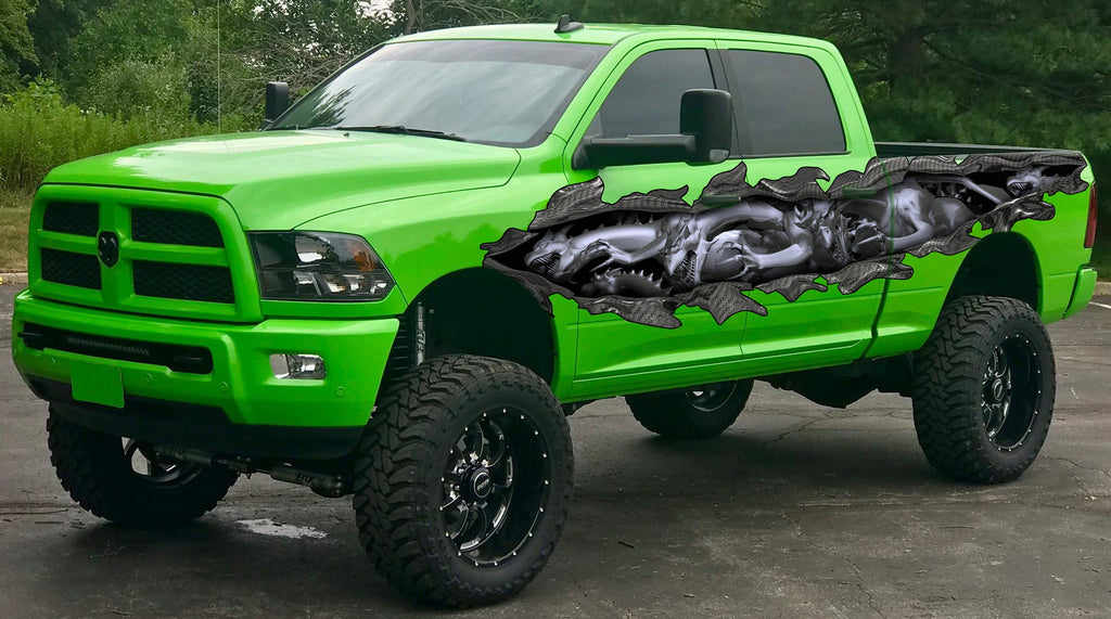 Tribal Dragon Truck Sticker, 3D Tribal Dragon Ripped Metal Full Color Truck Side Graphics, Tribal Dragon Car Vinyl,Tribal Dragon Truck Decal