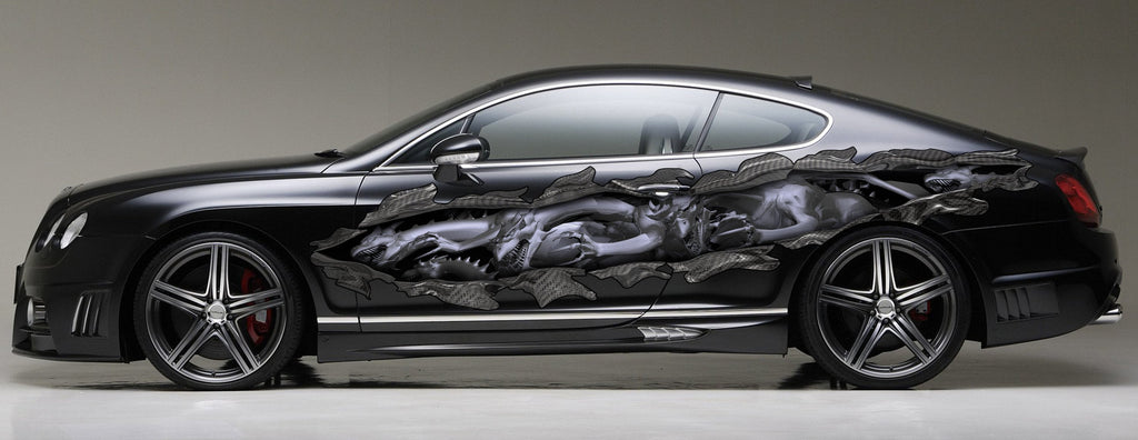 3D Tribal Dragon Car Wrap, 3D Tribal Dragon Car Sticker, Tribal Dragon Ripped Metal Car Decal, Dragons Ripped Metal Car Graphics
