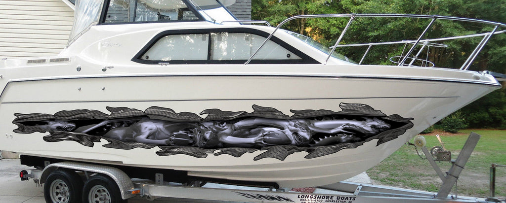 Tribal Dragon Boat Graphics, 3D Dragons Boat Wrap, Dragon Boat Vinyl Side Design, 3D Lizard Jet ski Decals, 3D Tribal Dragon Boat Sticker