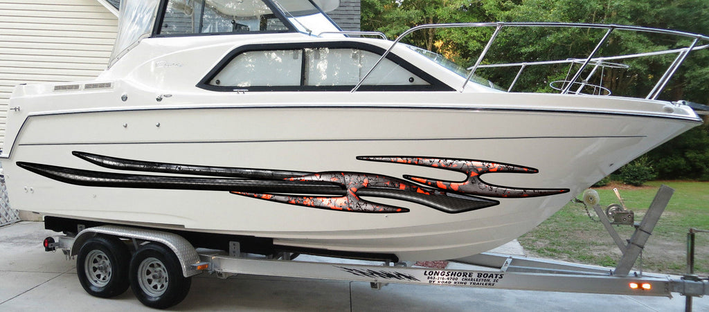 Tribal Boat Full Color Vinyl Sticker, Tribal Watercraft Vinyl Decal, Tribal Speed Boat Vinyl Graphics, Tribal Racing Stripes Boat Sticker