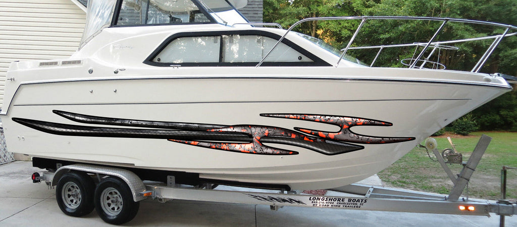 Tribal Boat Vinyl Wrap, Tribal Racing Stripes Boat Design, 3D Tribal Boat Full Color Vinyl Sticker, Tribal Vinyl Decal, Boat Vinyl Graphics