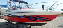 Load image into Gallery viewer, Tribal Racing Stripes Boat Design, Tribal Boat Full Color Vinyl Sticker, Tribal Watercraft Vinyl Decal, Tribal Speed Boat Vinyl Graphics
