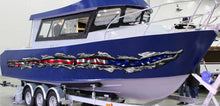 Load image into Gallery viewer, USA Flag Boat Wrap, American pride Boat Vinyl, US Flag Ripped Metal Boat Vinyl Decal, Flag Boat Graphics, Full Color USA Flag Boat Sticker
