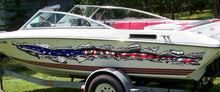 Load image into Gallery viewer, USA Flag Boat Wrap, American pride Boat Vinyl, US Flag Ripped Metal Boat Vinyl Decal, Flag Boat Graphics, Full Color USA Flag Boat Sticker