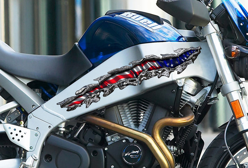 Ripped Metal USA Flag Bike Vinyl Graphics, USA Flag Motorcycle Vinyl Decal, American Flag Bike Decal, USA Flag Crotch Rocket Sticker
