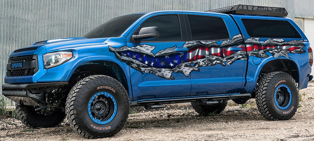 American Flag Car Sticker, USA Flag Truck Side Full Color Vinyl Decal, 3D Ripped USA Flag Truck Wrap, USA Flag Car Vinyl Side Graphics