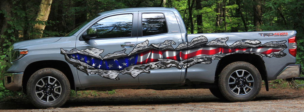 American Flag Car Sticker, USA Flag Truck Side Full Color Vinyl Decal, 3D Ripped USA Flag Truck Wrap, USA Flag Car Vinyl Side Graphics