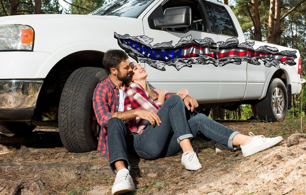 American Flag Car Sticker, USA Flag Truck Side Full Color Vinyl Decal, 3D Ripped USA Flag Truck Wrap, USA Flag Car Vinyl Side Graphics