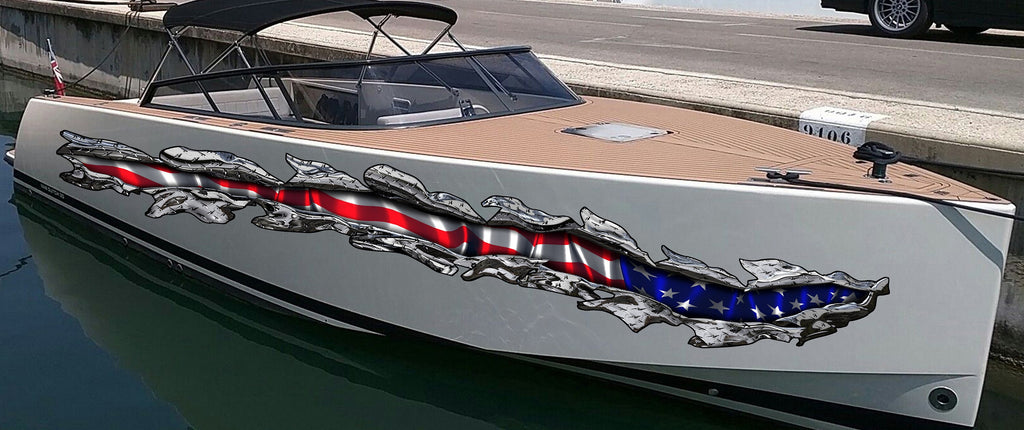 American Flag Boat Wrap, Flag Boat Design, US Flag Boat Vinyl, Big Flag Boat Graphics, US Flag Boat Sticker, Full Color USA Flag Boat Decal