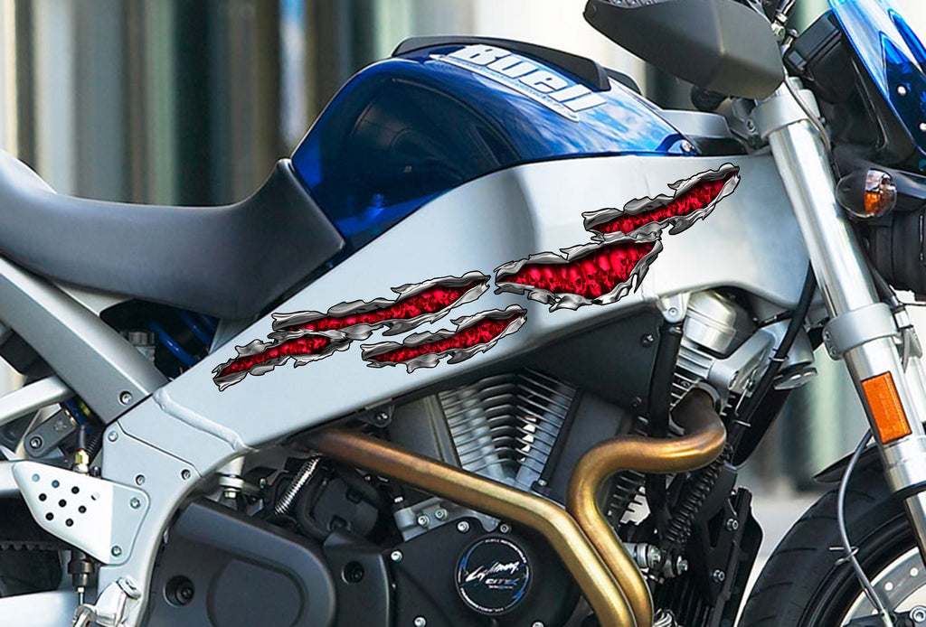 Skulls Ripped Metal Crotch Rocket Decal, Skull Street Racing Graphics, Skull Sticker Full Color Bike Chopper, Skull Motorcycle Vinyl Decal