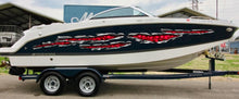 Load image into Gallery viewer, Skulls Bones Ripped Metal Vinyl Sticker, Pirate Boat Wrap, Full Color Cigar Boat Graphics Vinyl Decal, Skulls Racing Stripes Boat Graphics